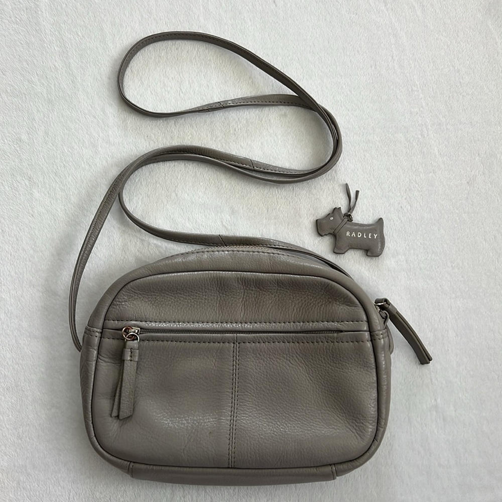 Radley London Multi-Compartment Light Gray/ Taupe Leather Crossbody Purse